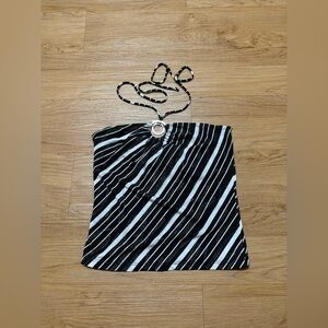 Black and White Sparkly Striped Top